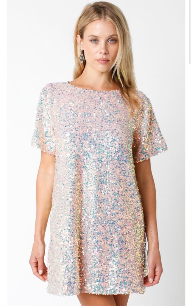 Olivaceous Sequin T-Shirt Dress – Belle Boutique OC
