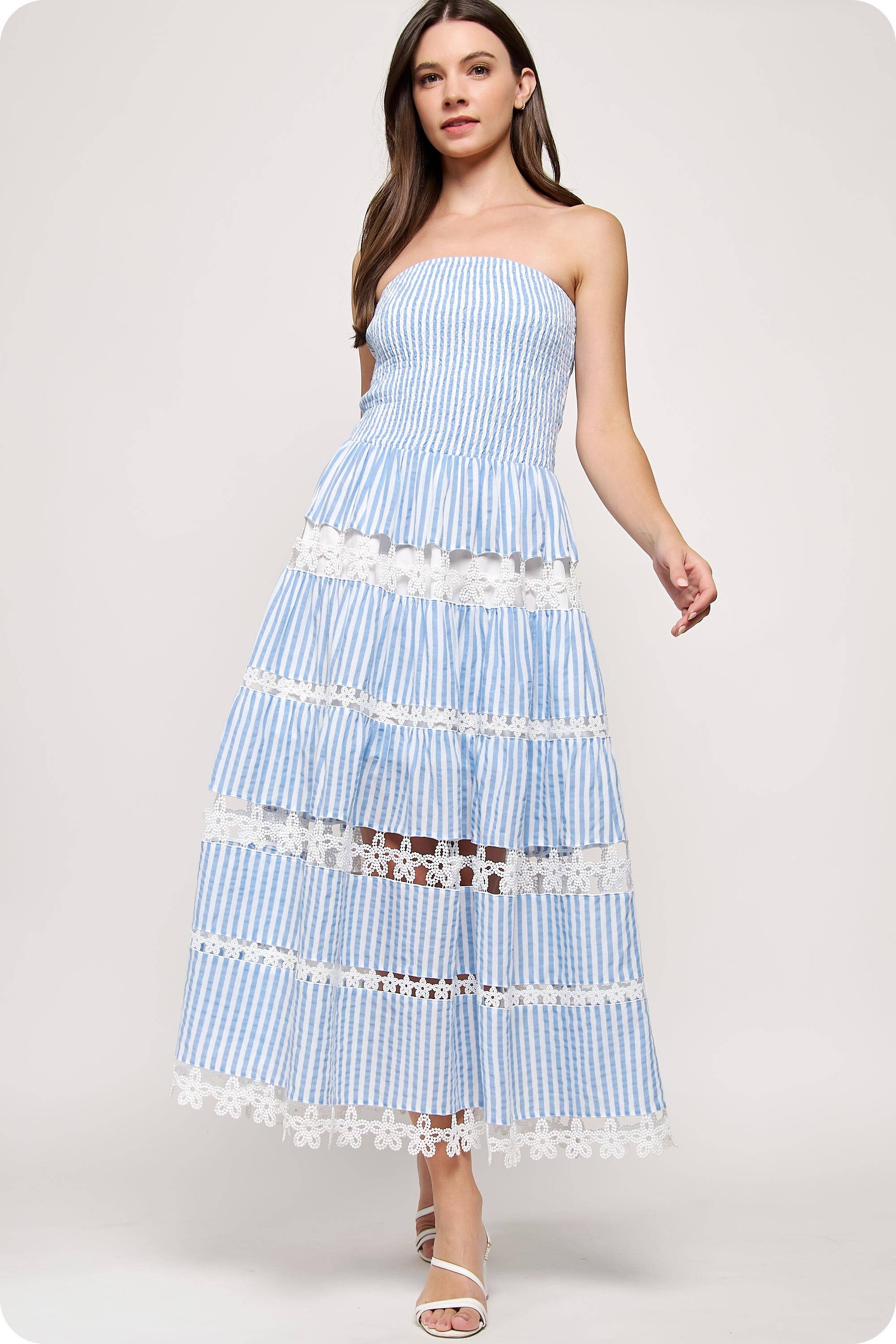 Strut & Bolt Striped Floral Lace Tube Dress