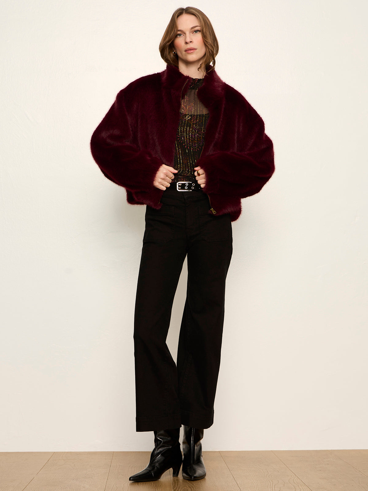 Sanctuary Everest Bomber Fur Jacket - Bordeaux