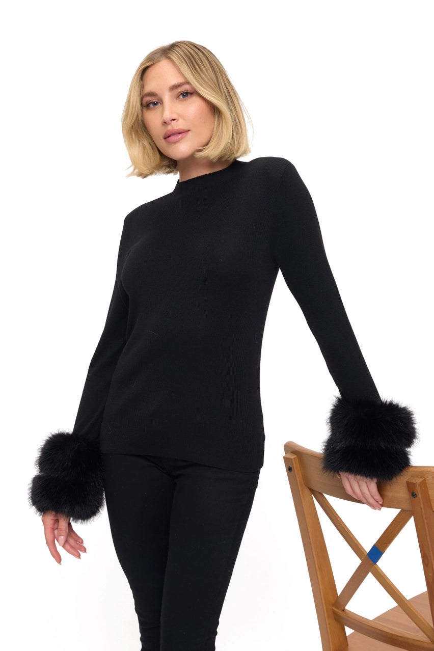 Ariella Removable Faux Fur Cuff Sweater - Black