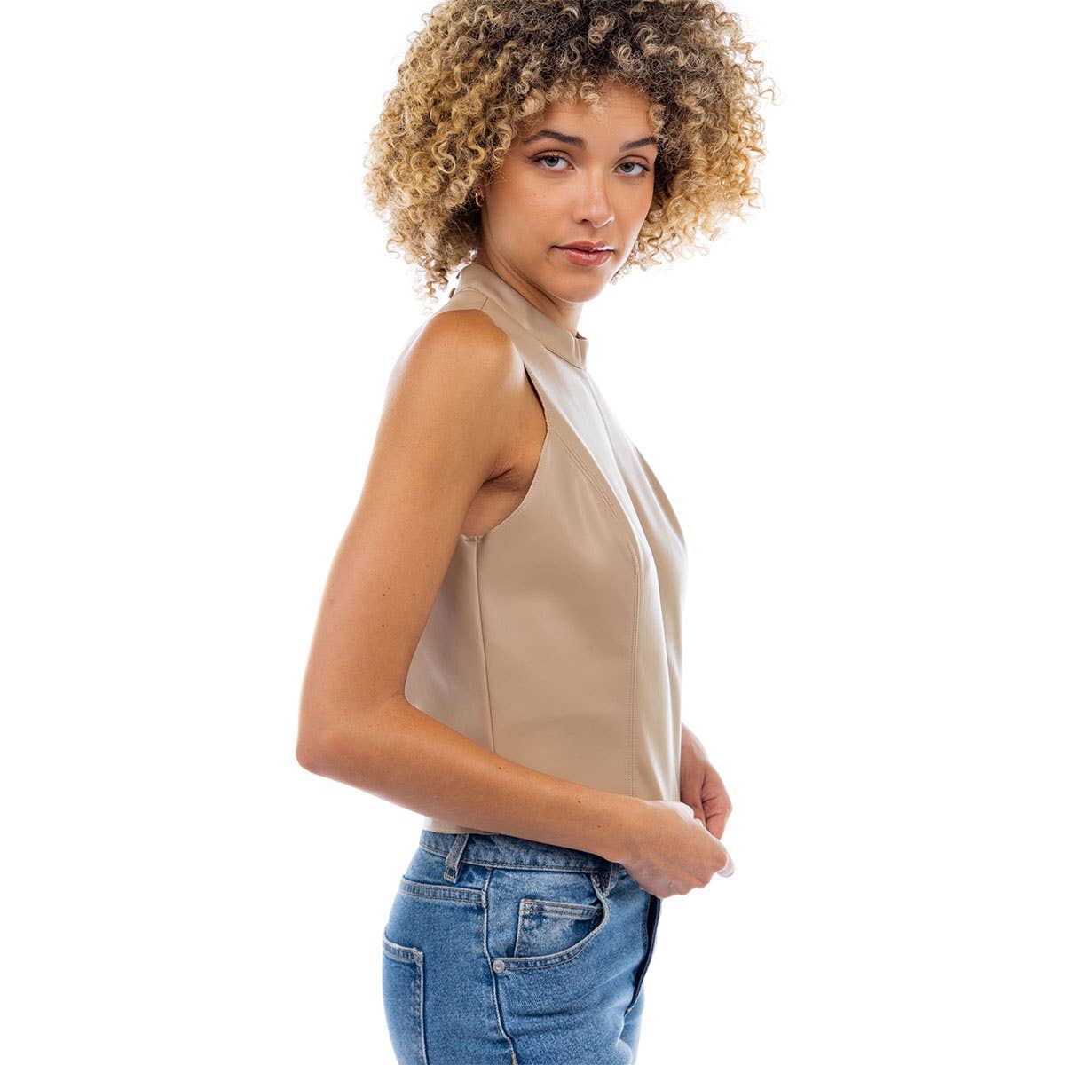 Mock Neck Vegan Leather Tank Top
