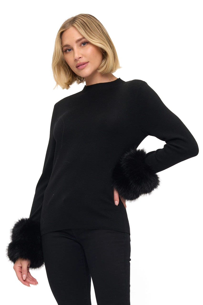 Ariella Removable Faux Fur Cuff Sweater - Black