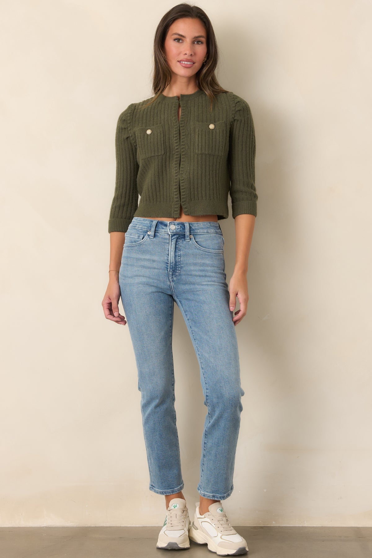 Astrid Parker Moss Green Ribbed Cardigan