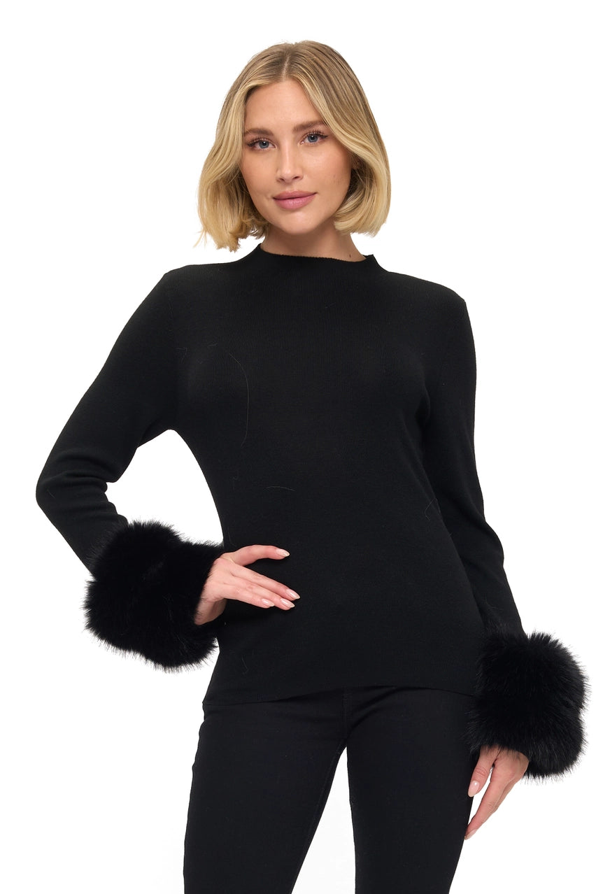 Ariella Removable Faux Fur Cuff Sweater - Black