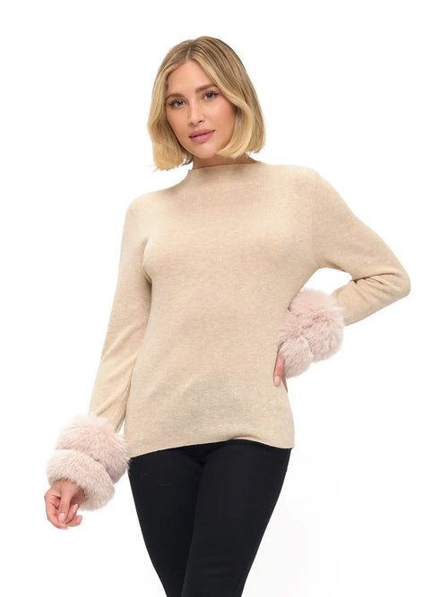 Ariella Removable Faux Fur Cuff Sweater - Oatmeal
