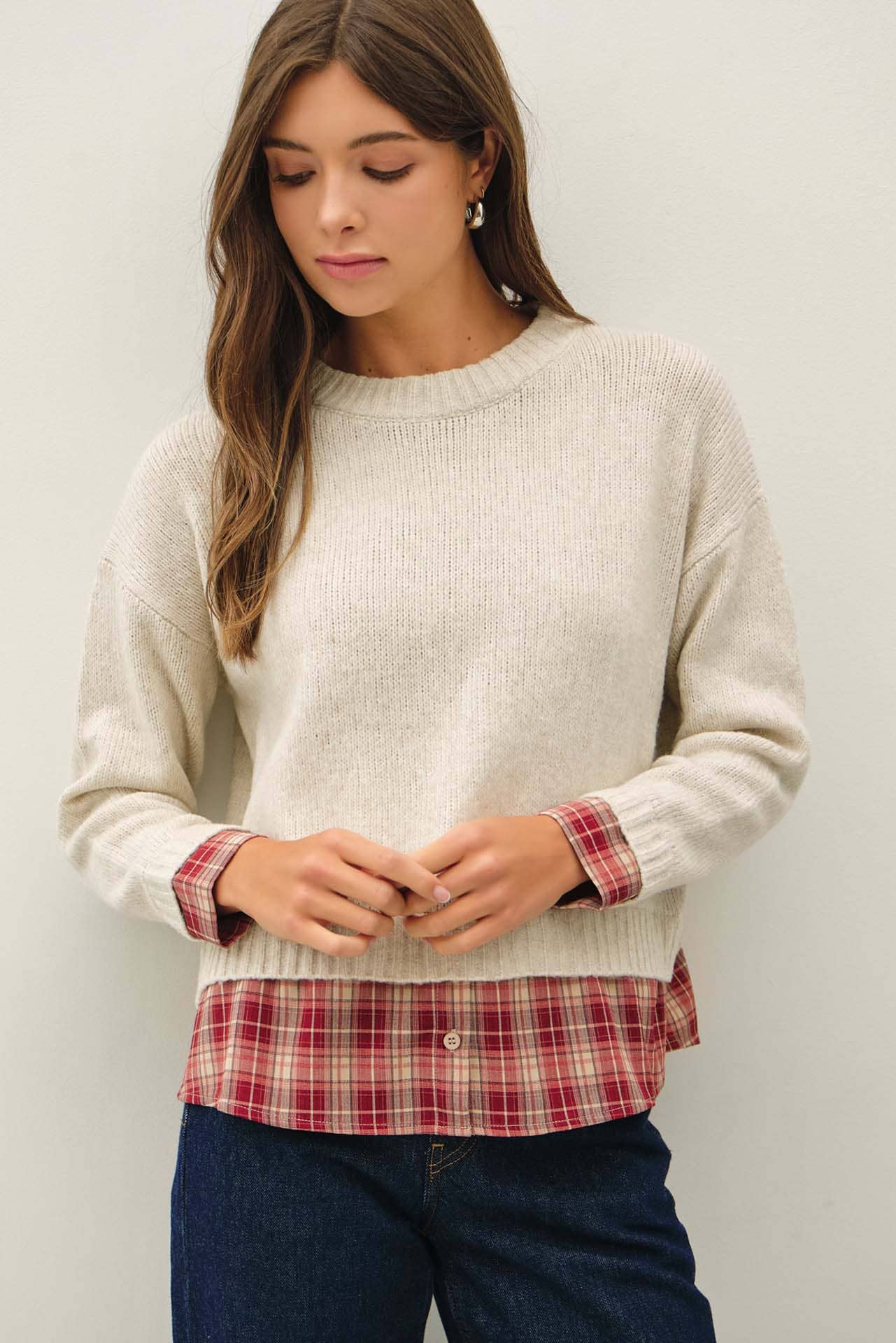 Be Cool Plaid Layered Look Sweater