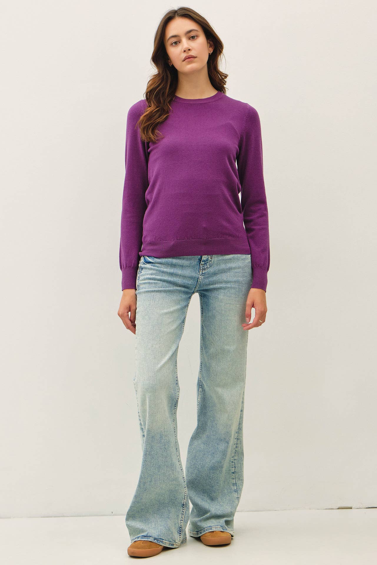 NEW COLOR-VISCOSE CREW NECK SOFT KNIT SWEATER