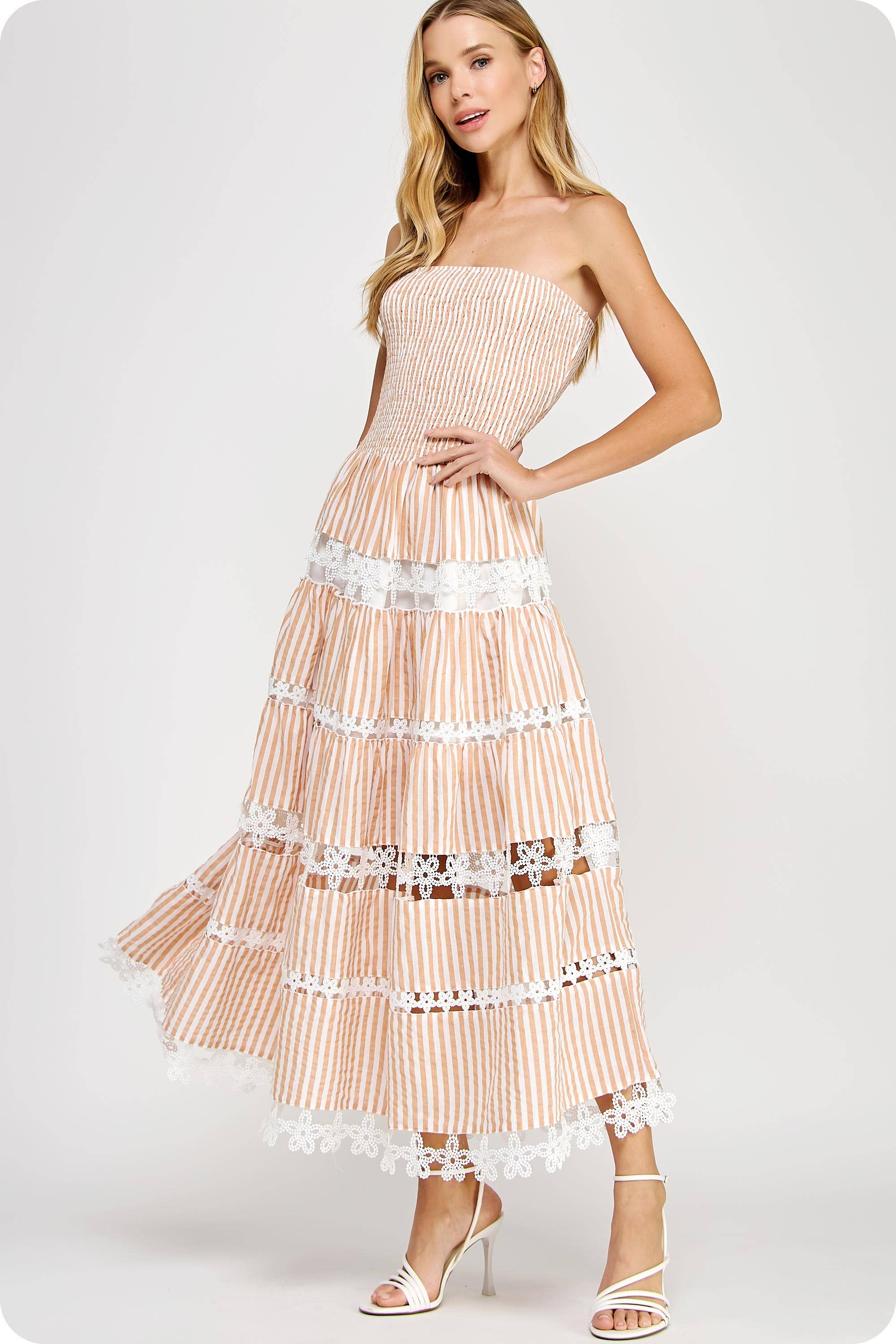 Strut & Bolt Striped Floral Lace Tube Dress