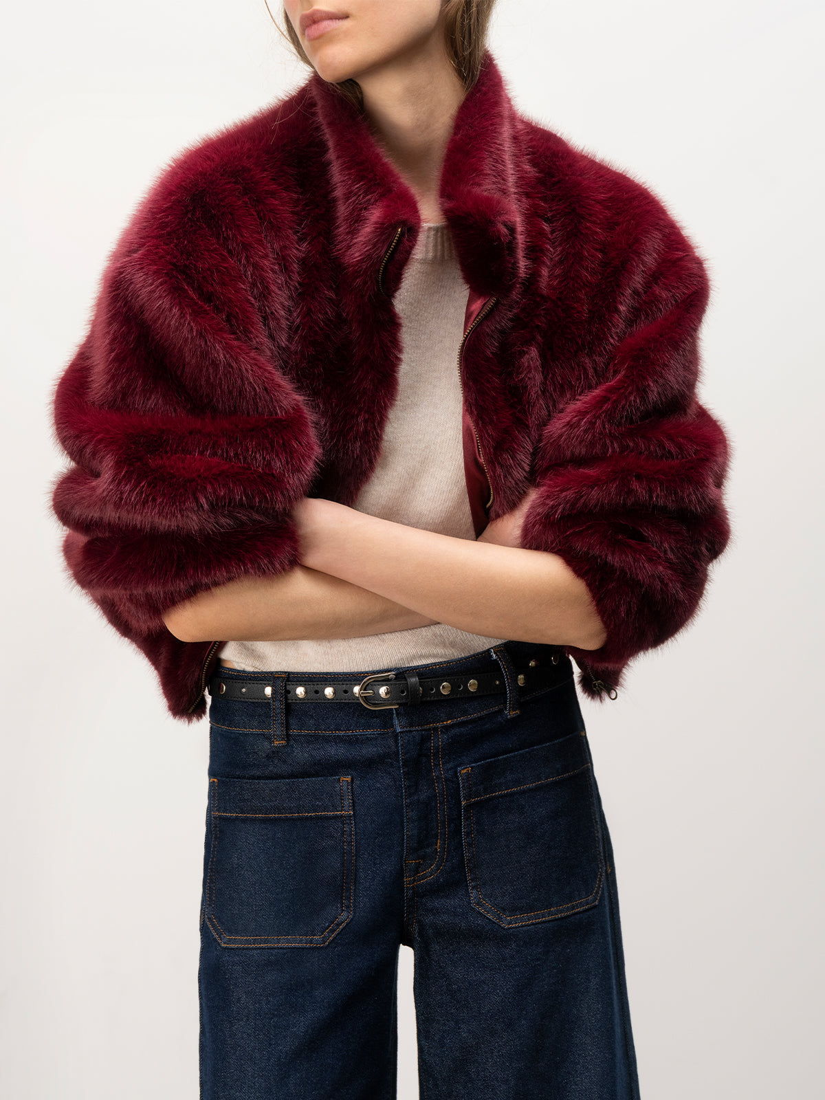 Sanctuary Everest Bomber Fur Jacket - Bordeaux