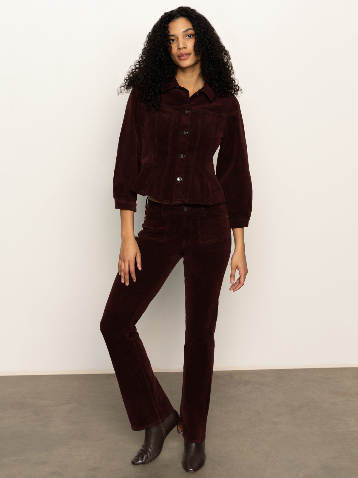 Sanctuary Velveteen Brook Bootcut Pant-Dark Crimson