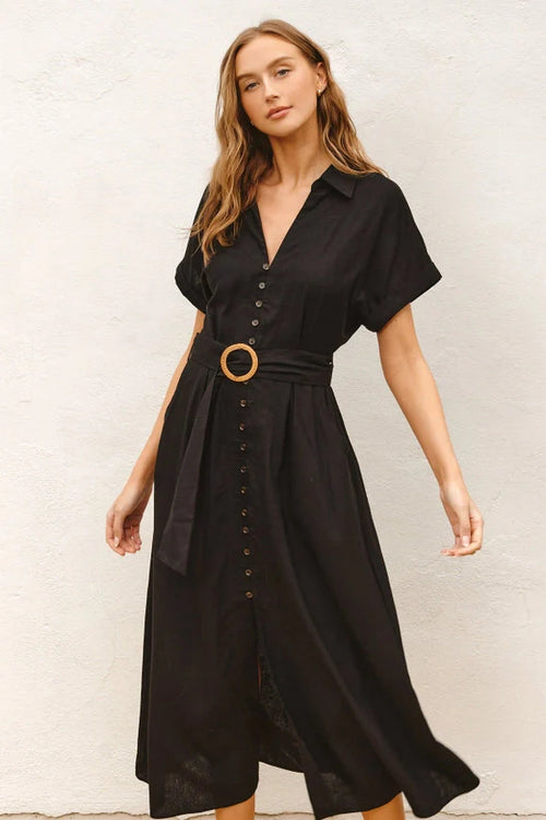 black belted dress Dress Forum Black Belted Midi Dress S