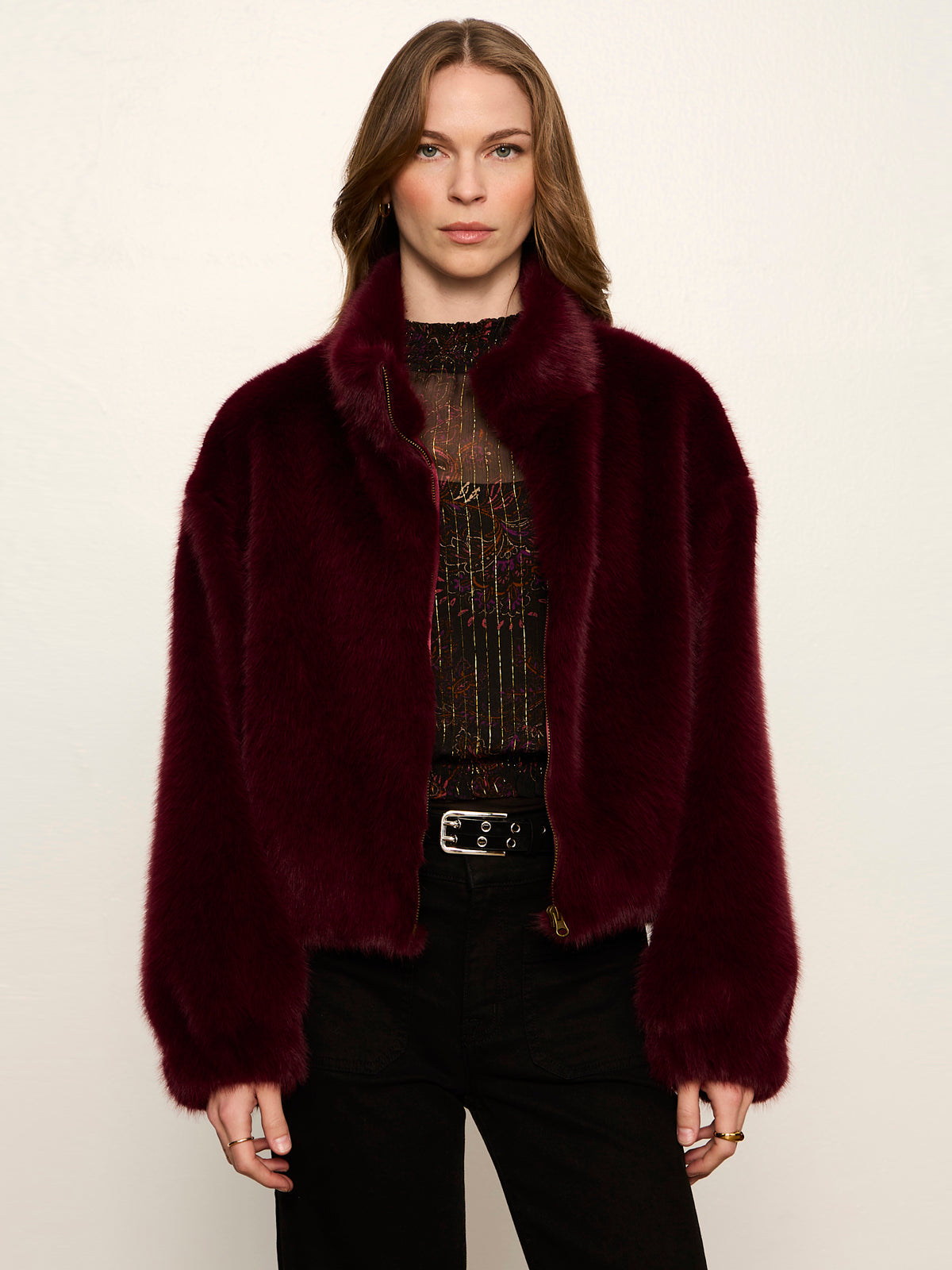 Sanctuary Everest Bomber Fur Jacket - Bordeaux