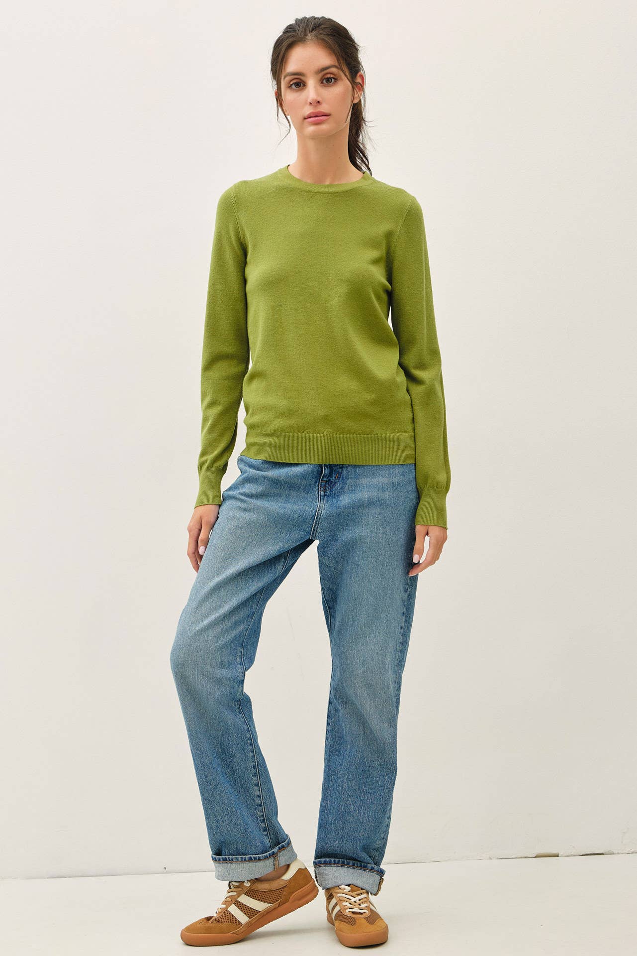 NEW COLOR-VISCOSE CREW NECK SOFT KNIT SWEATER
