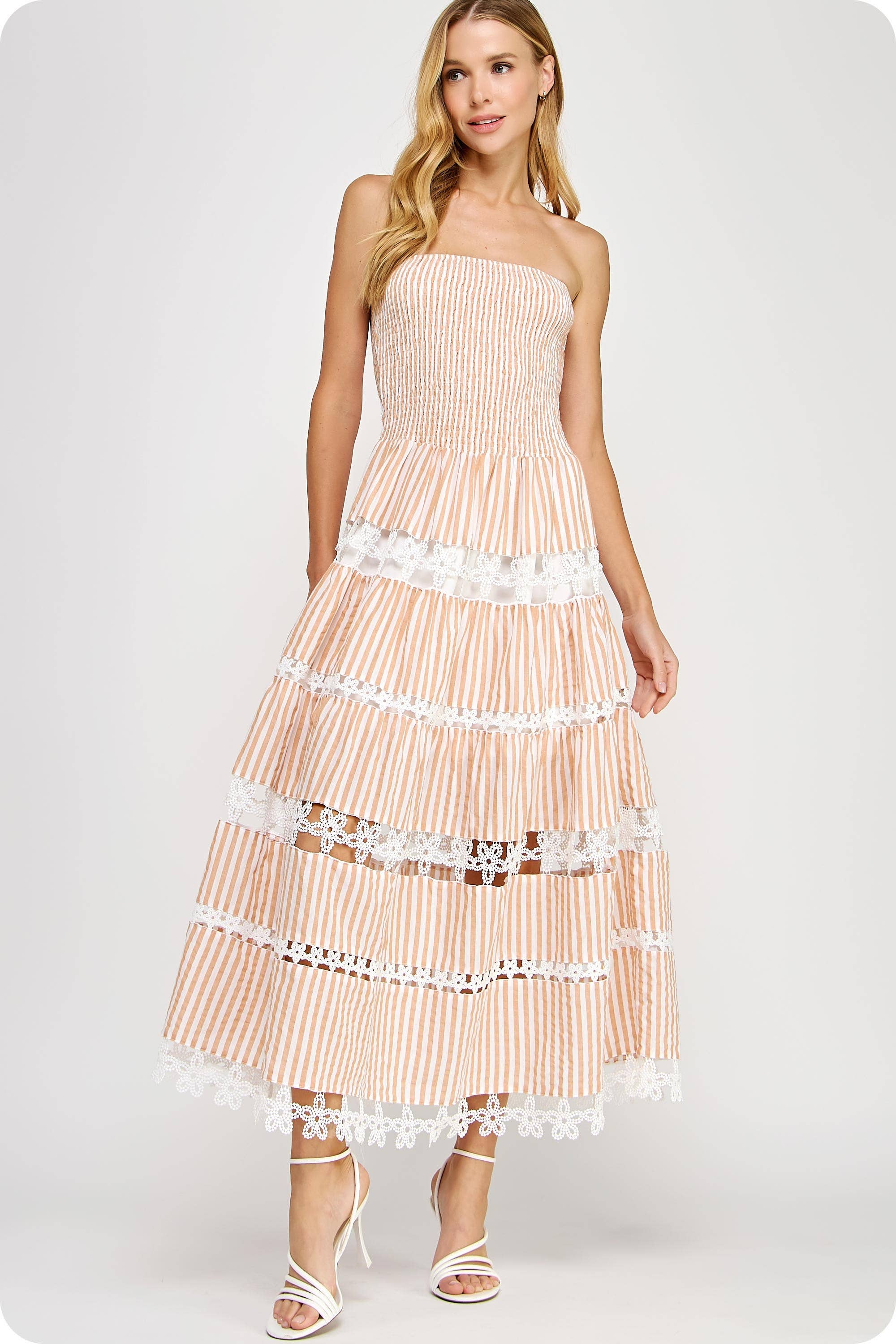 Strut & Bolt Striped Floral Lace Tube Dress