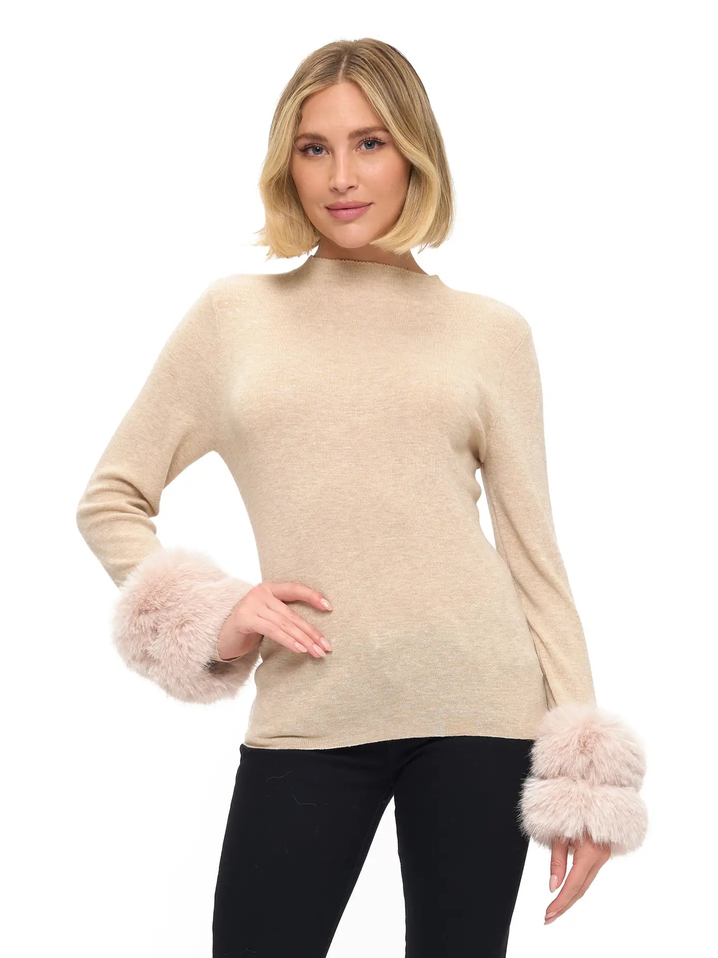 Ariella Removable Faux Fur Cuff Sweater - Oatmeal