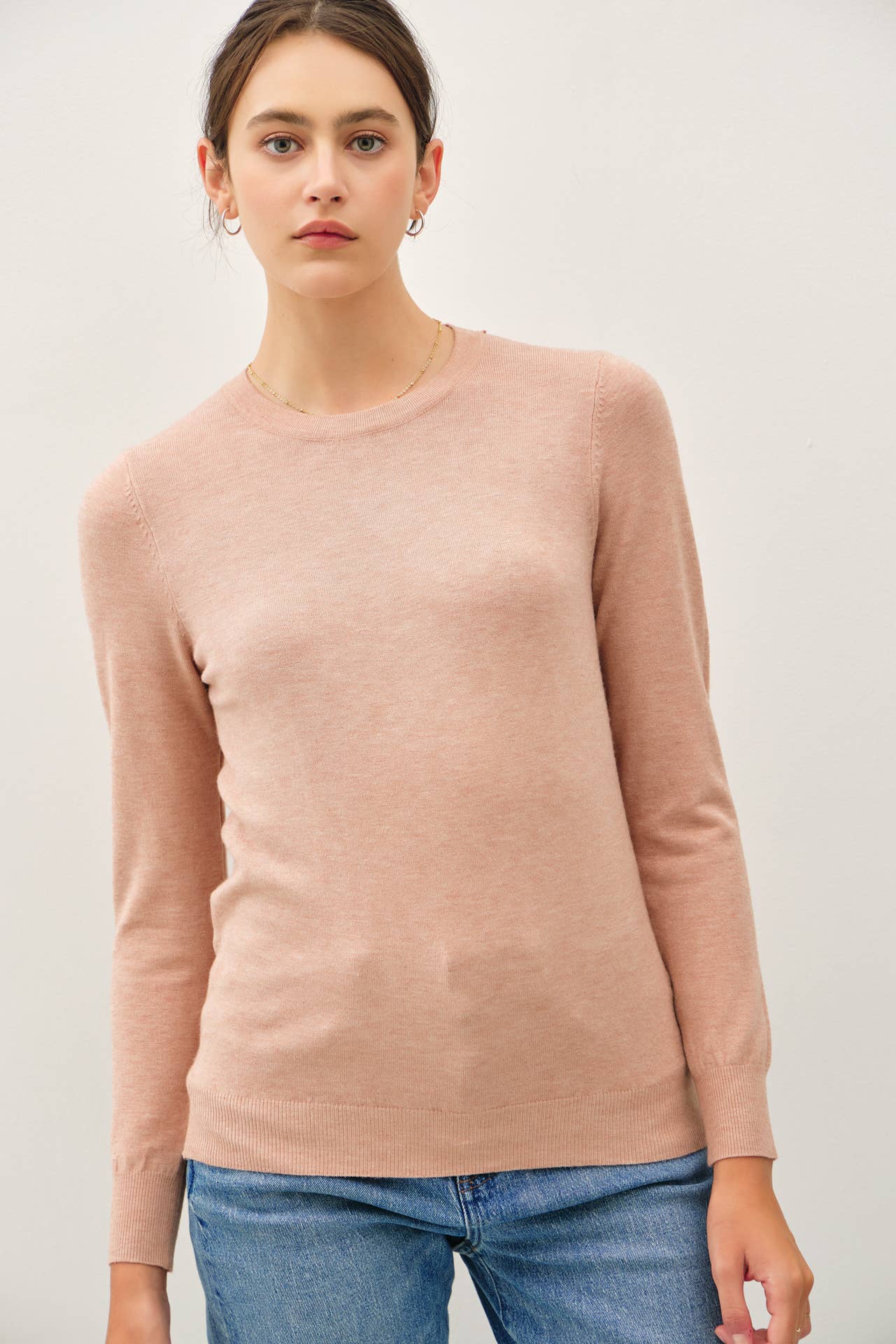 NEW COLOR-VISCOSE CREW NECK SOFT KNIT SWEATER