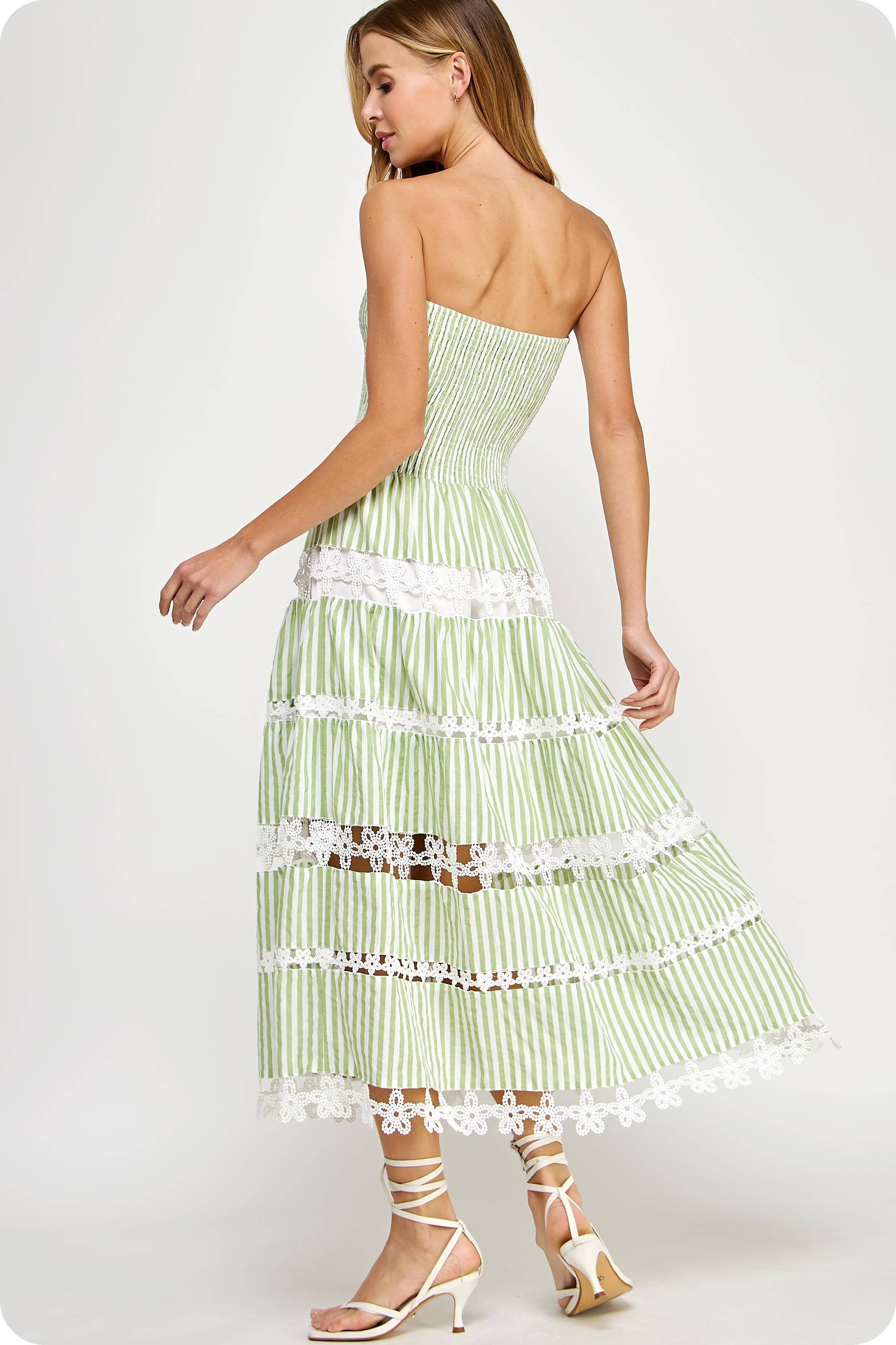 Strut & Bolt Striped Floral Lace Tube Dress