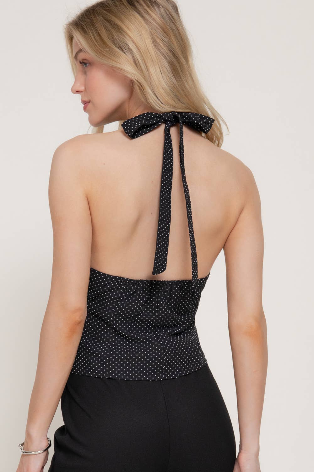 Active USA Halter V-Neck Polka Dot Print Vest Top