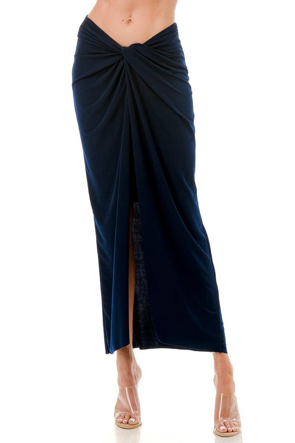 Ariella Uneven Hem Twist Skirt Navy