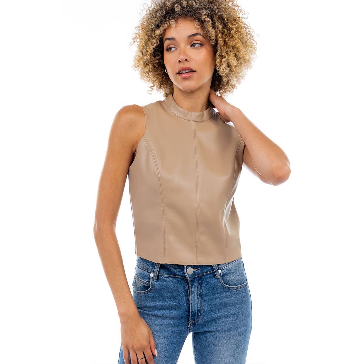 Mock Neck Vegan Leather Tank Top