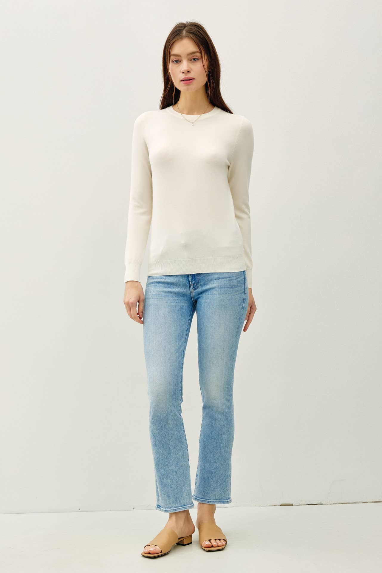 NEW COLOR-VISCOSE CREW NECK SOFT KNIT SWEATER