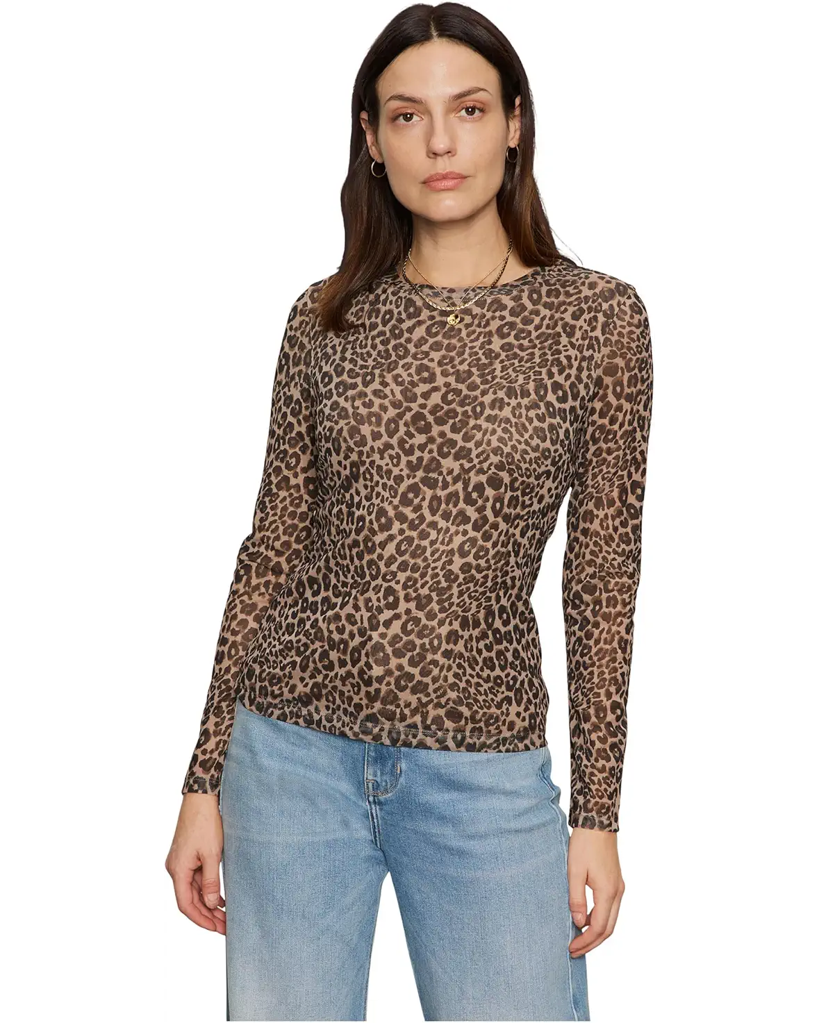 Sanctuary L/S Perfect Mesh Tee-Leopard