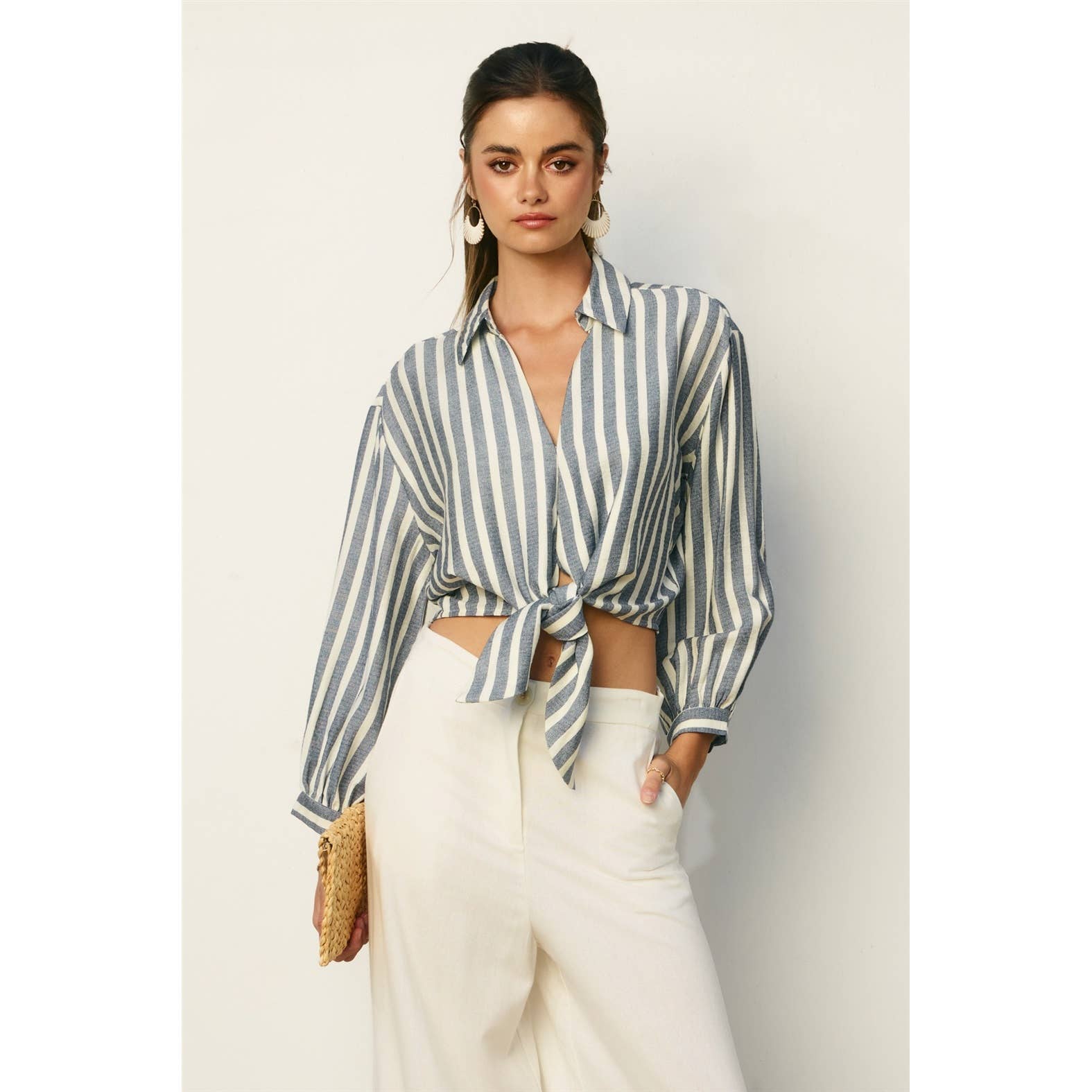 Dress Forum Nautical Stripe Knot Front Shirt