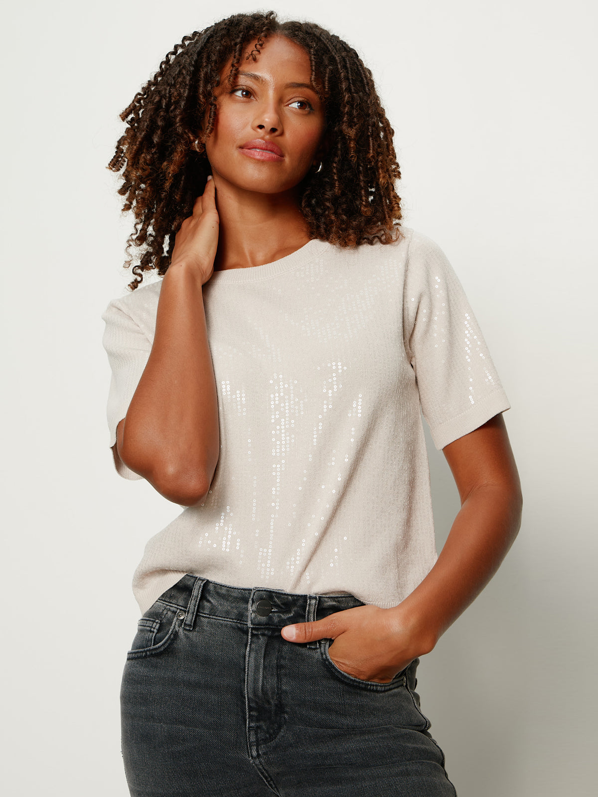 Sanctuary Sparkle Sequin Sweater-Mother of Pearl