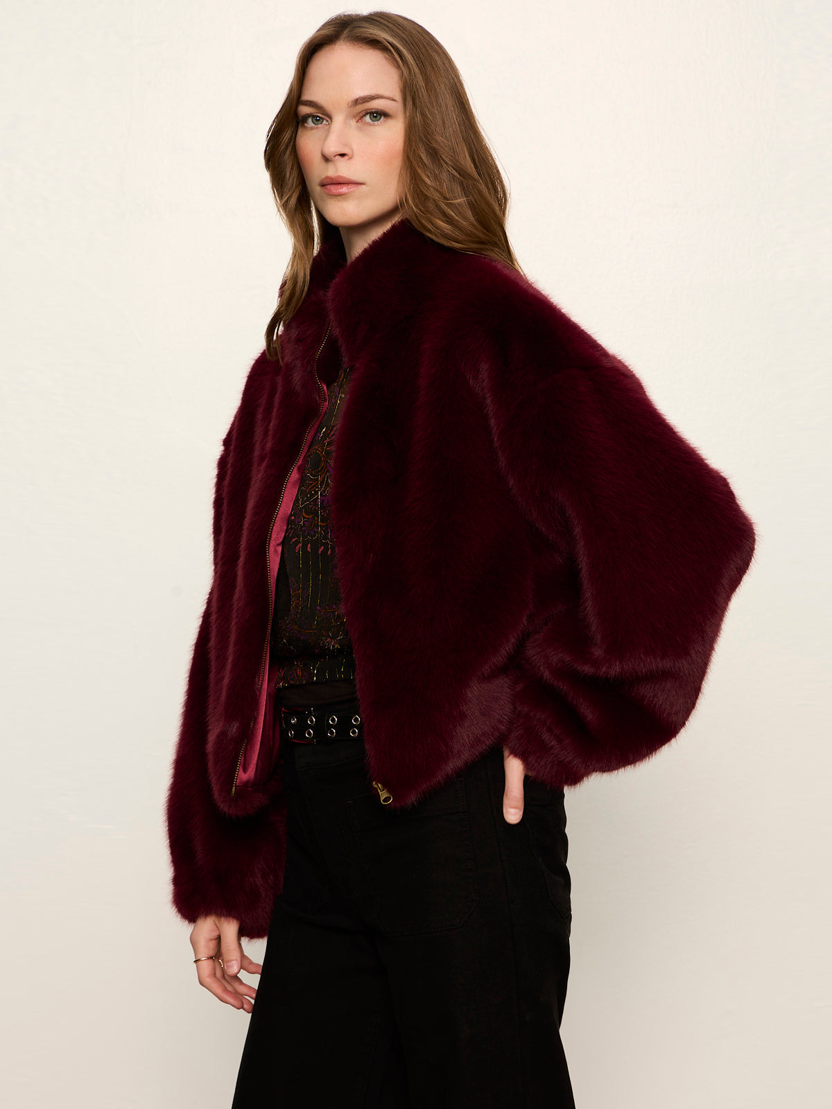 Sanctuary Everest Bomber Fur Jacket - Bordeaux