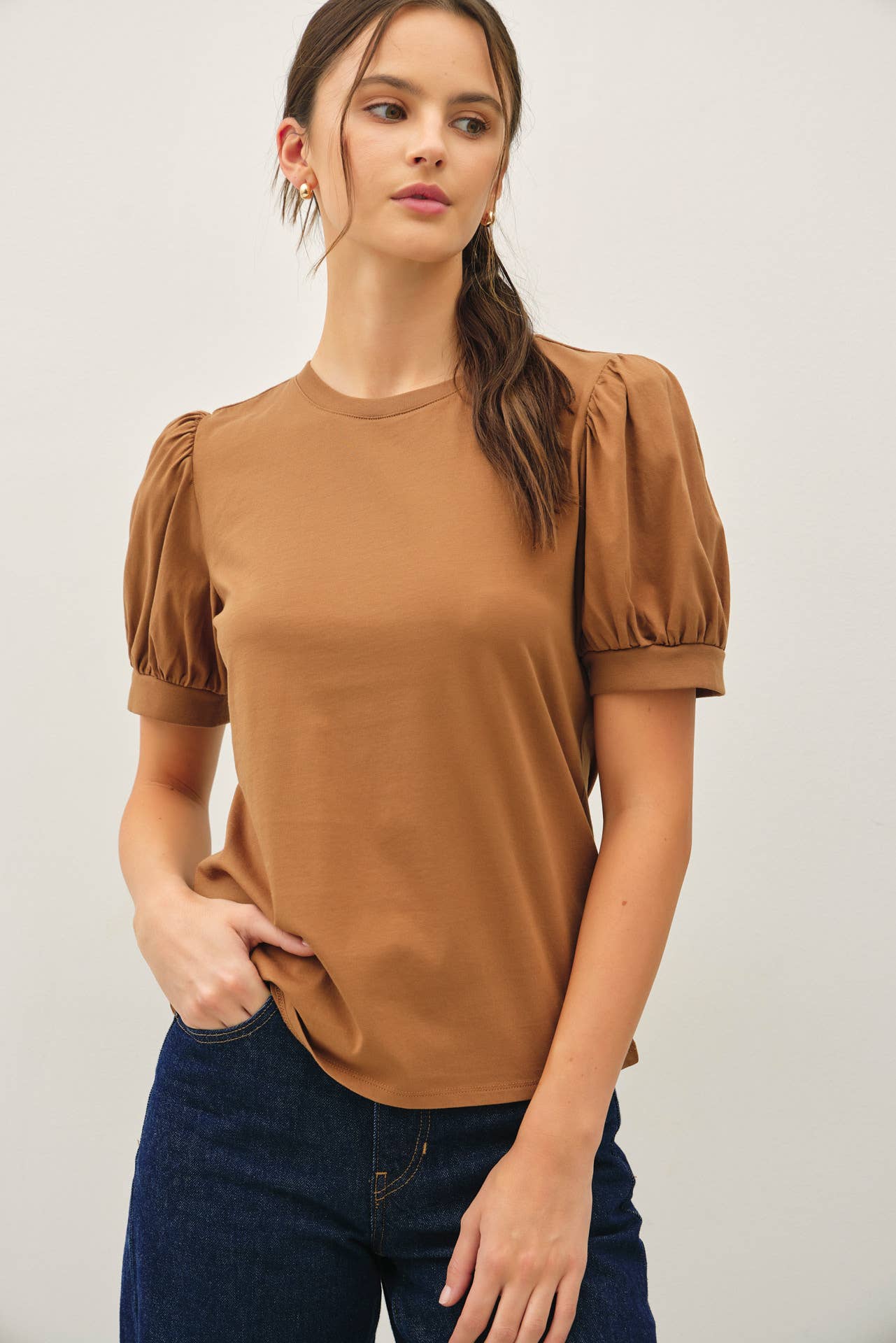 COTTON JERSEY PUFF SLEEVE T-SHIRTS