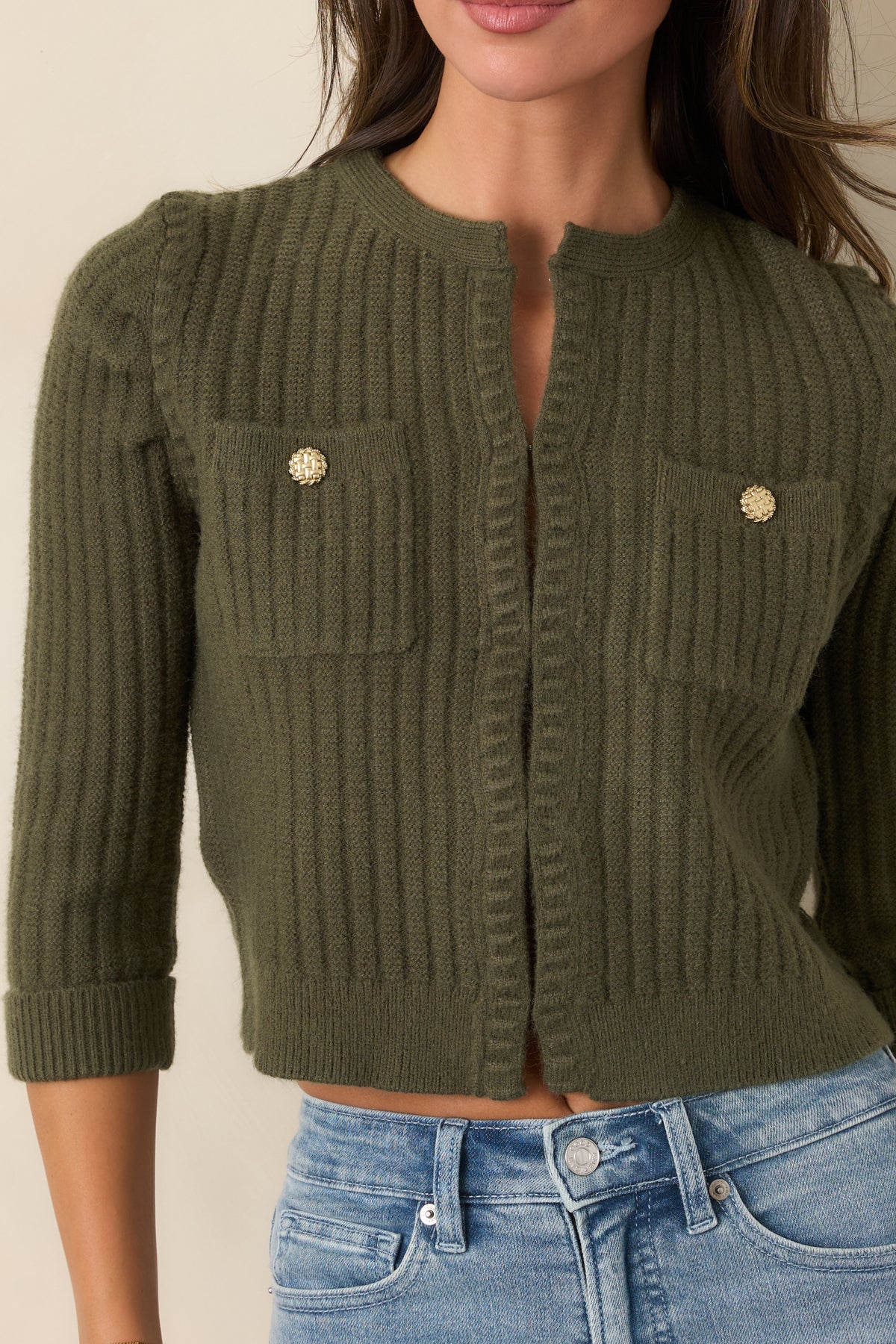 Astrid Parker Moss Green Ribbed Cardigan