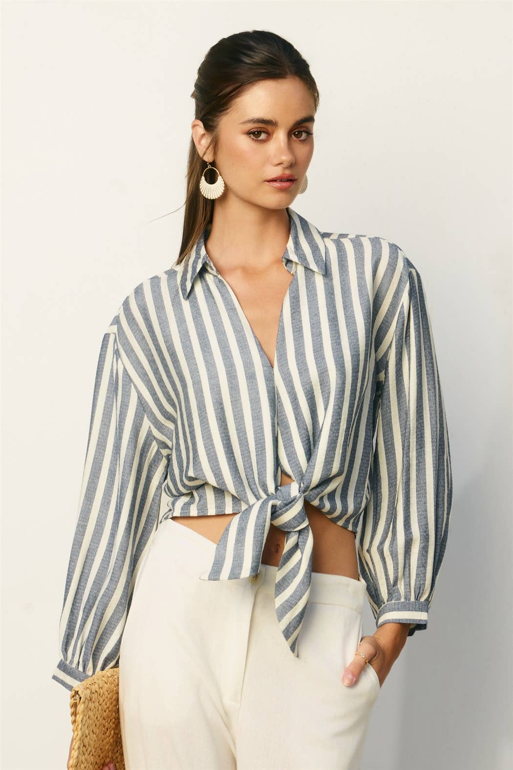 Dress Forum Nautical Stripe Knot Front Shirt