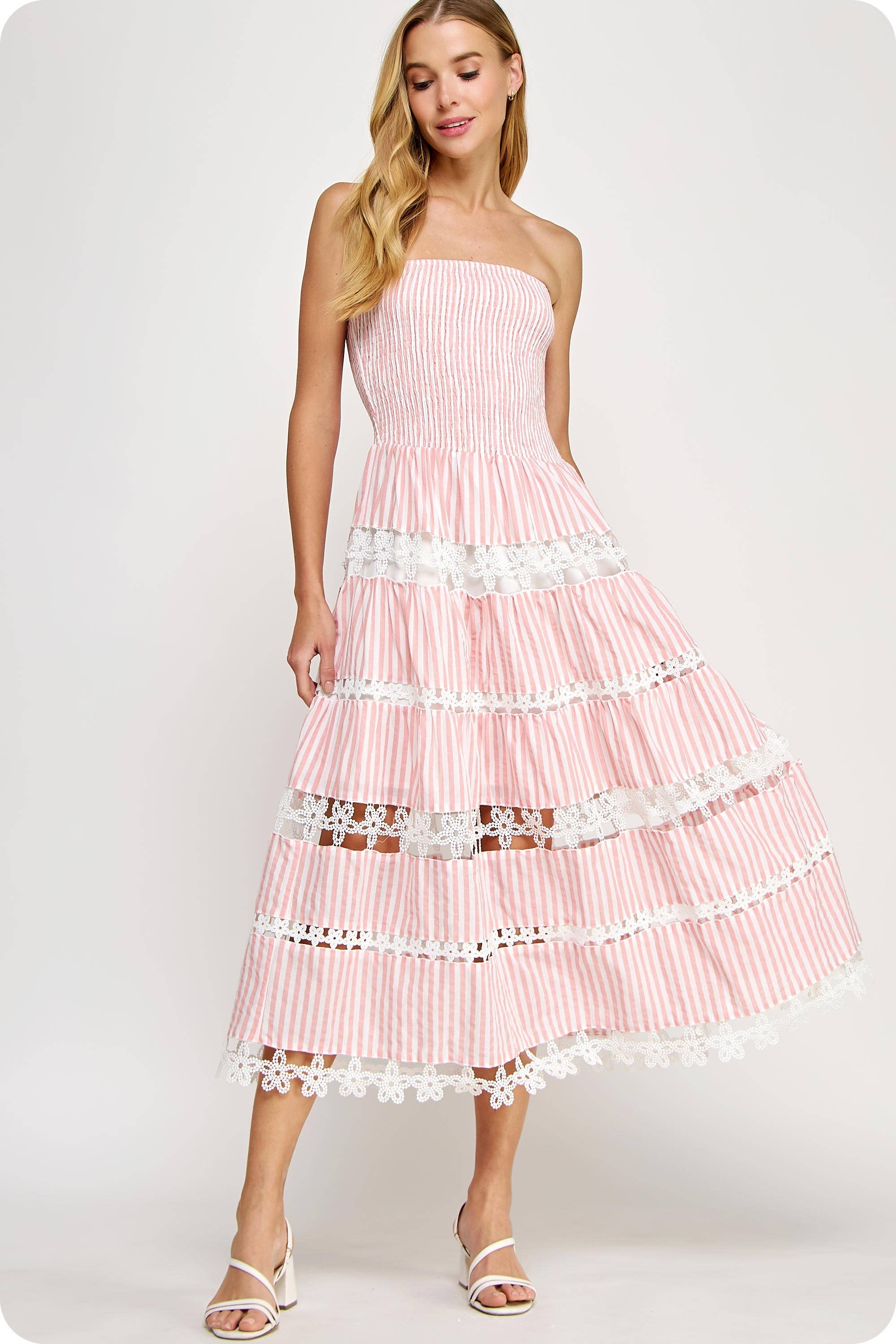 Strut & Bolt Striped Floral Lace Tube Dress