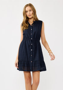 Lovestitch Navy Eyelet Button Down Dress