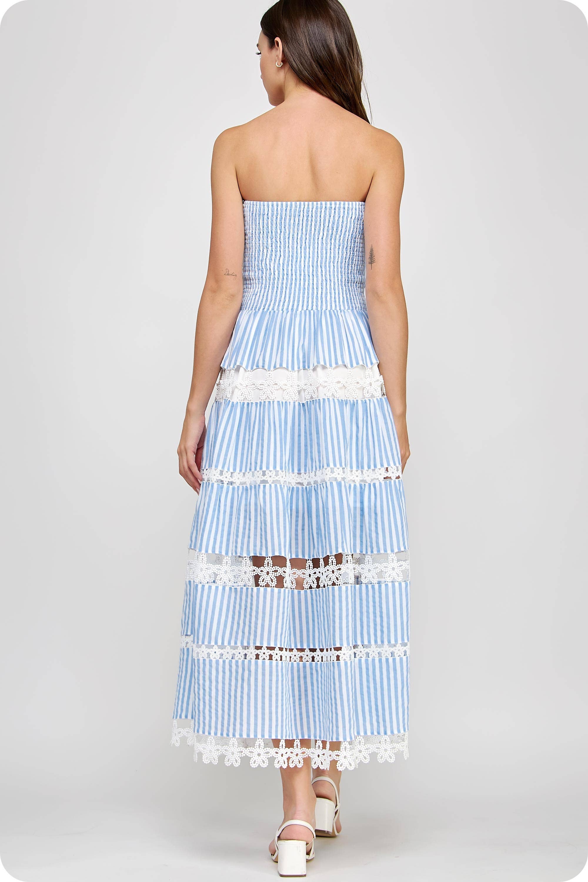 Strut & Bolt Striped Floral Lace Tube Dress