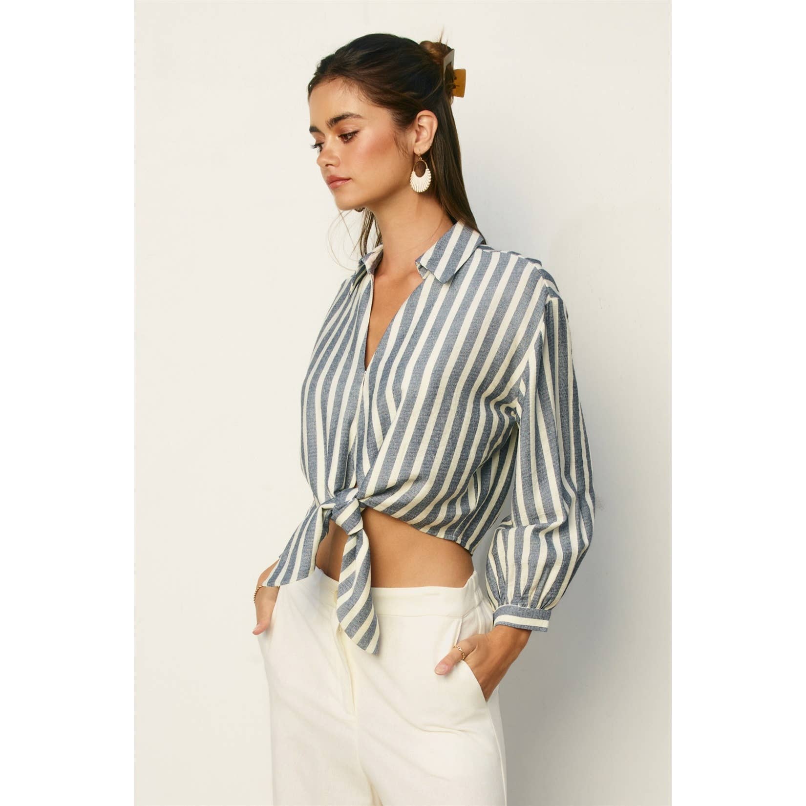 Dress Forum Nautical Stripe Knot Front Shirt