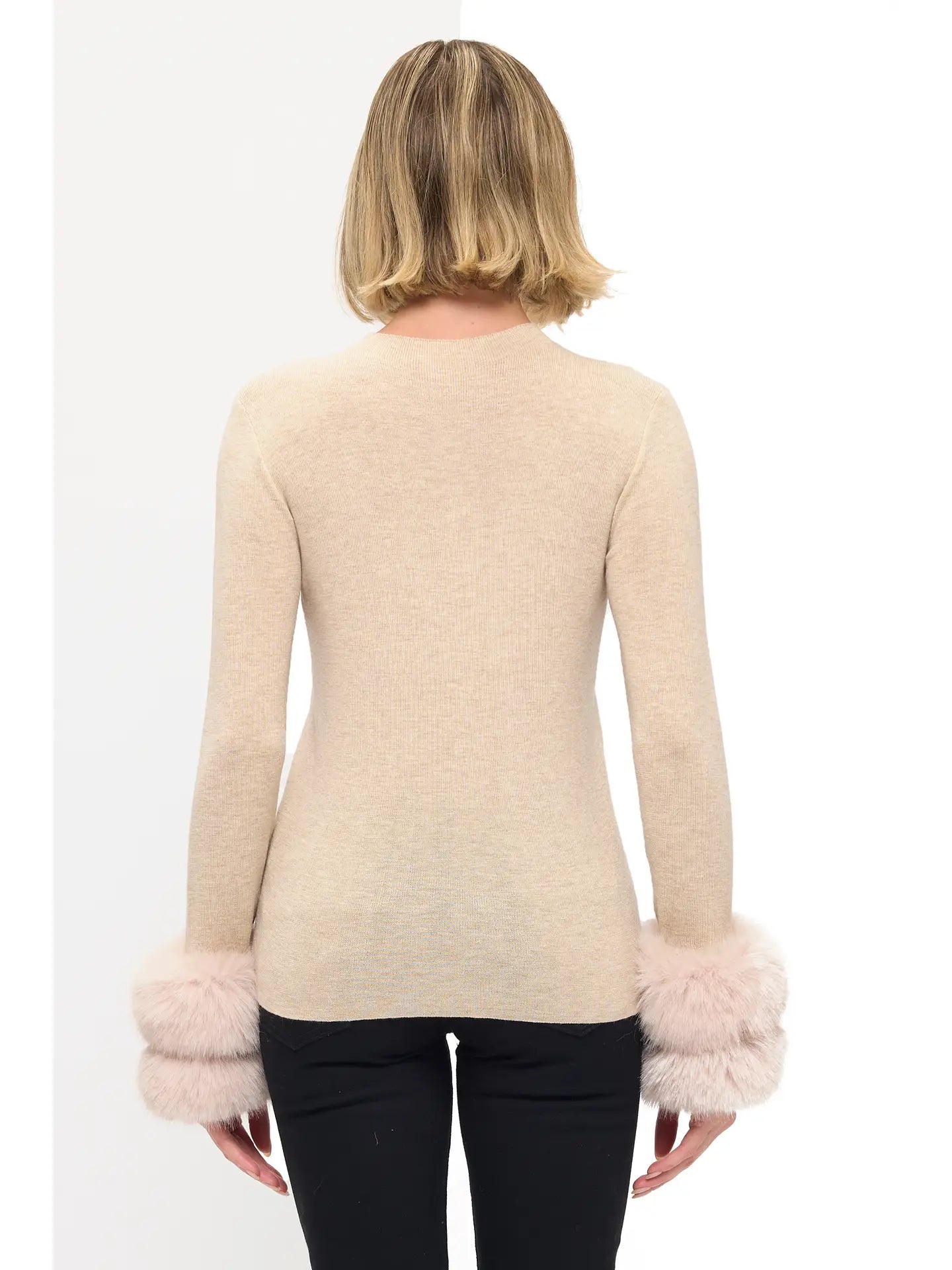 Ariella Removable Faux Fur Cuff Sweater - Oatmeal