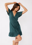 Lovestitch Teal Flutter Sleeve Wrap Mini Dress