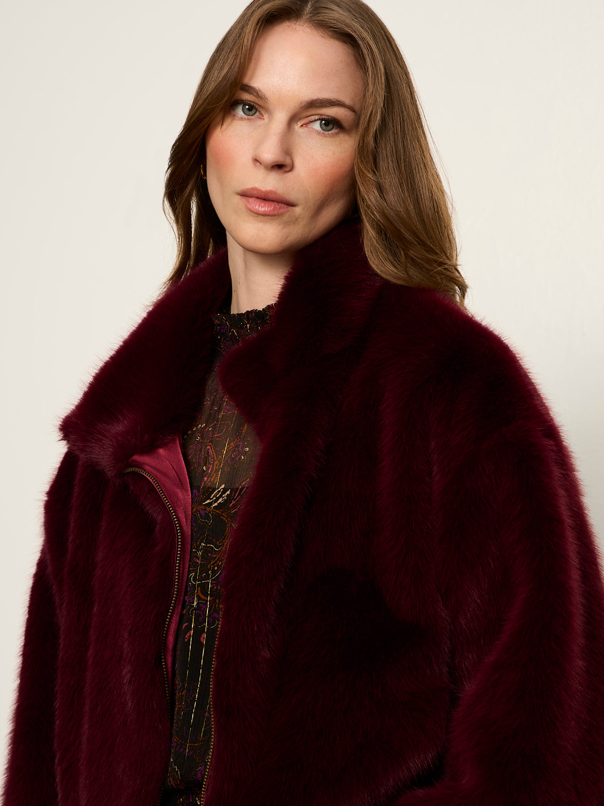 Sanctuary Everest Bomber Fur Jacket - Bordeaux
