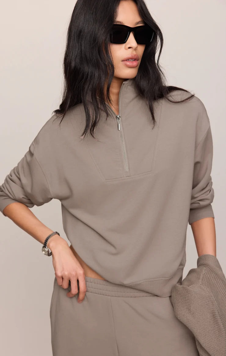 Z Supply Gate Check Modal Sweatshirt - Taupe