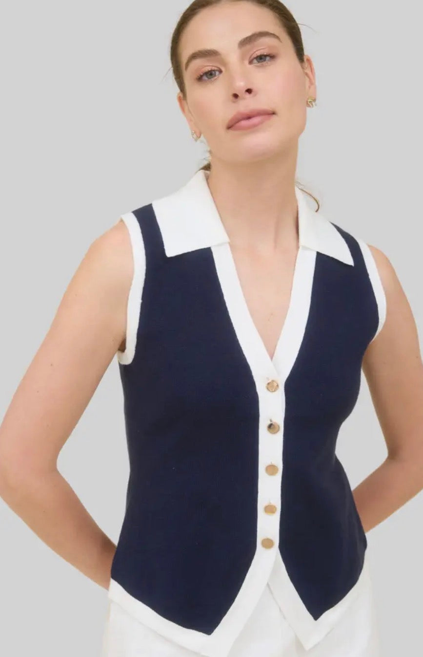 Zoe & Claire Sleeveless Navy White Vest