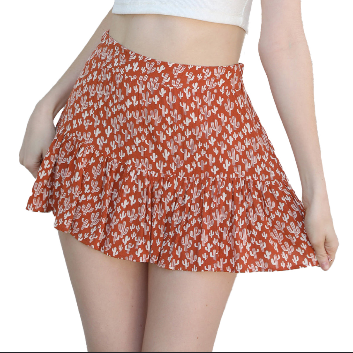 Angie Cactus Ruffle Skort - Adobe