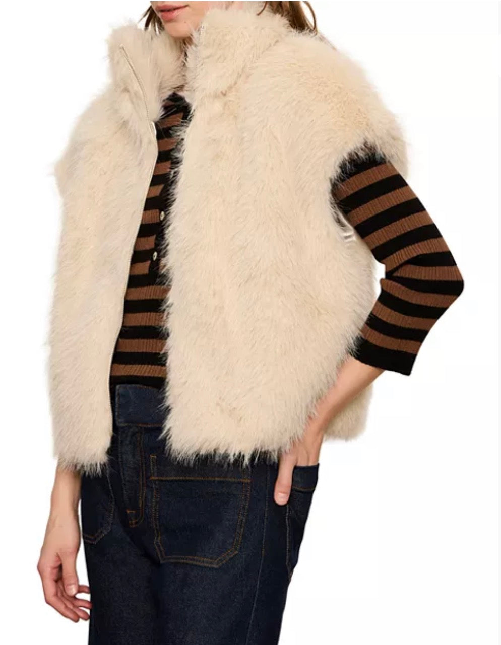 Sanctuary Silky Fur Vest - Almond Cream