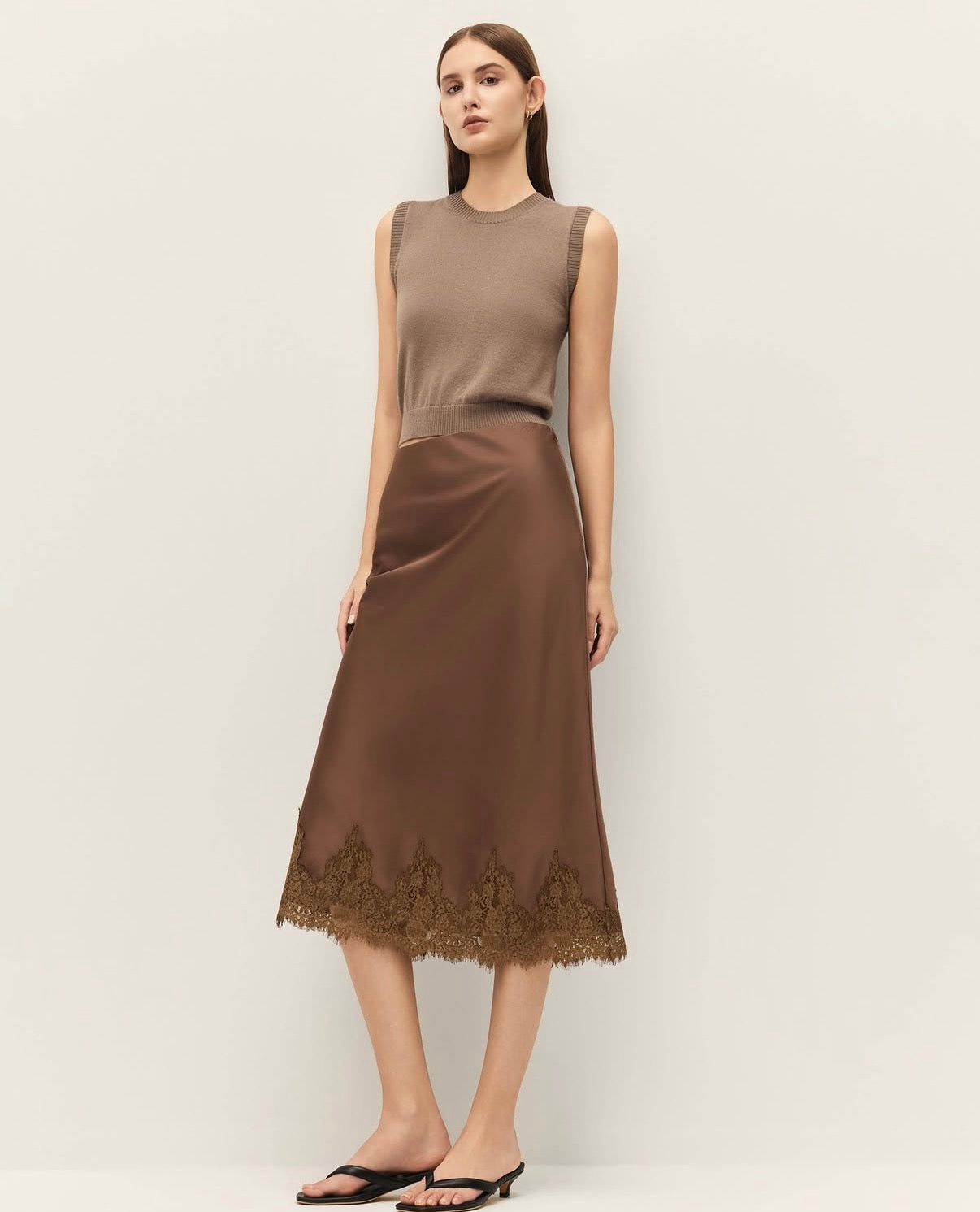 Elodie Enid Satin Skirt -mocha