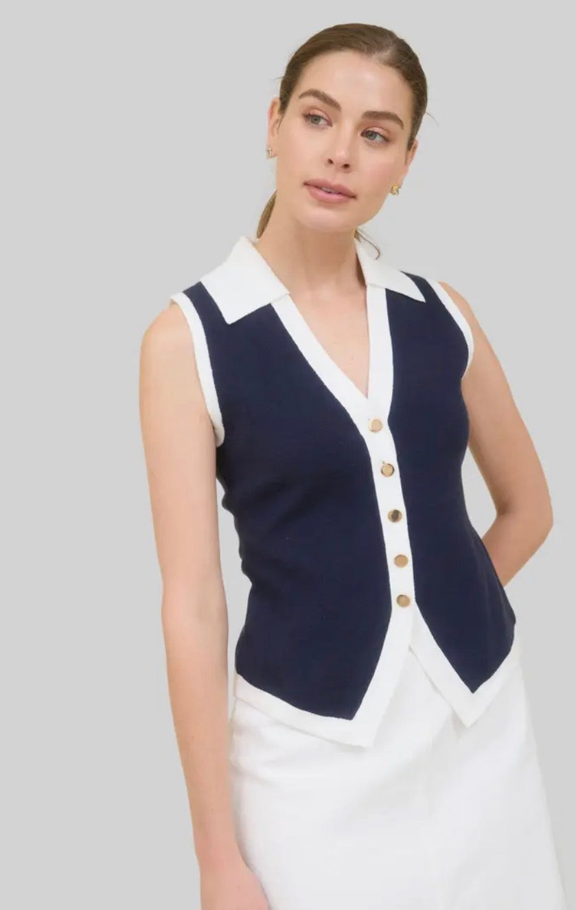Zoe & Claire Sleeveless Navy White Vest