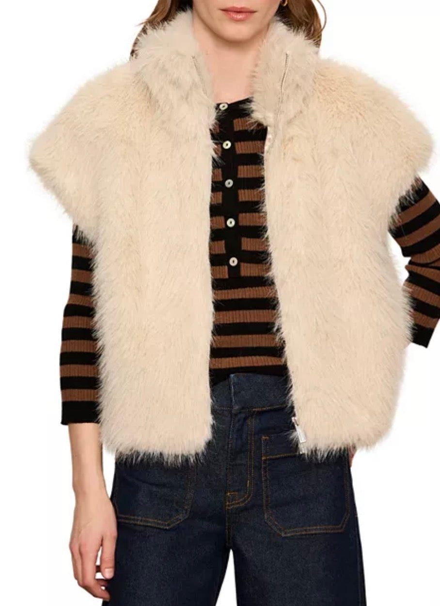 Sanctuary Silky Fur Vest - Almond Cream