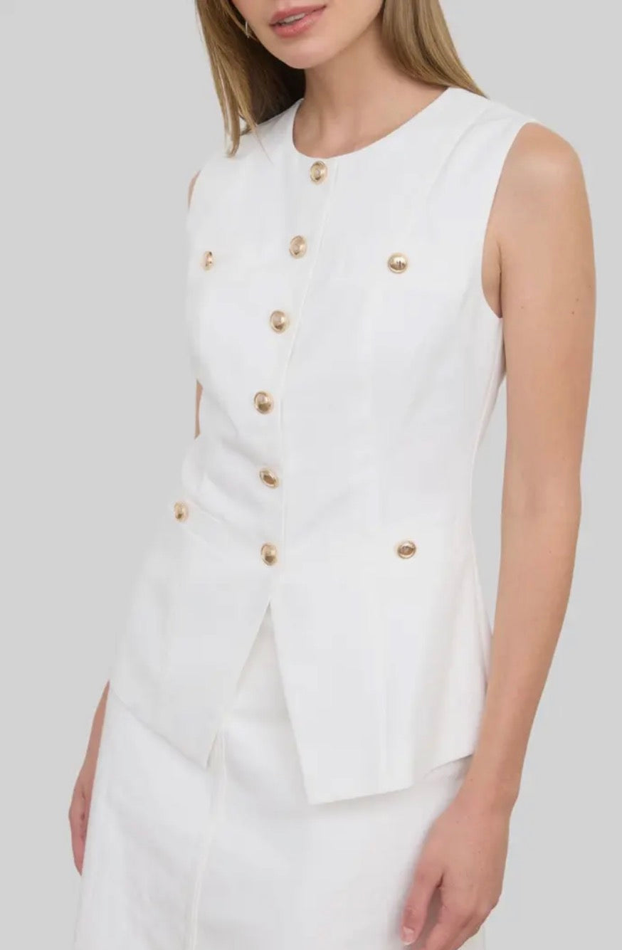 Zoe & Claire White Button Up Vest