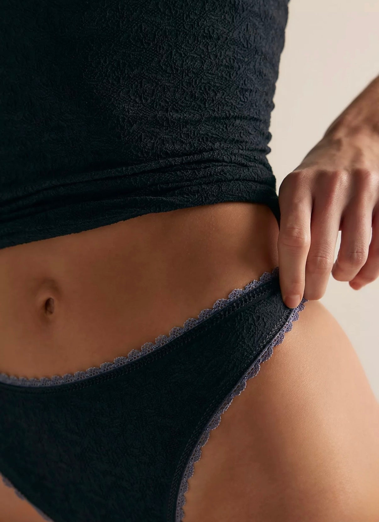 Free People Sweet Point Seamless Thong - Black Combo