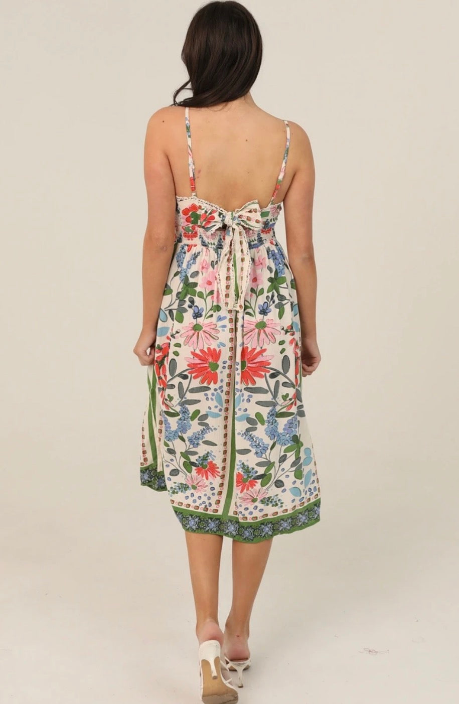 Angie V-Neck Dress w/ Side Slits and Lace Details
