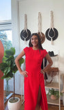 Reset Open Back Short Sleeve Red Midi Dress